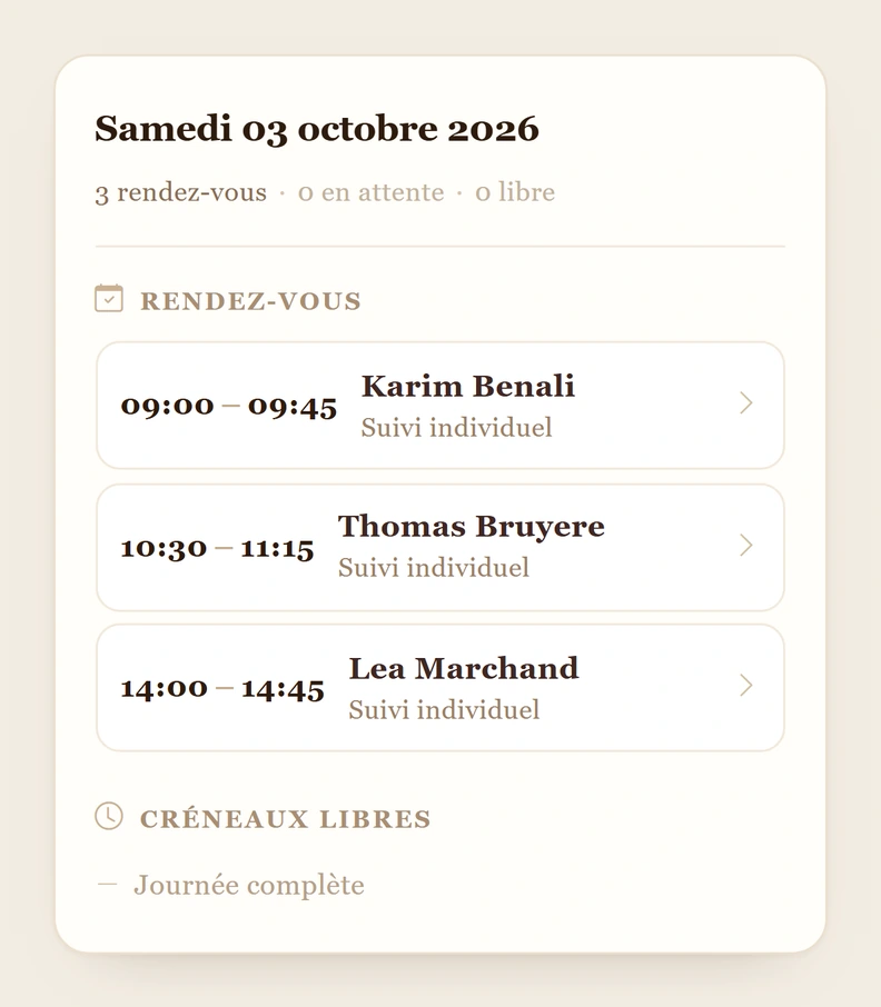 Les rendez-vous du jour dans l'agenda d'Otium Forge