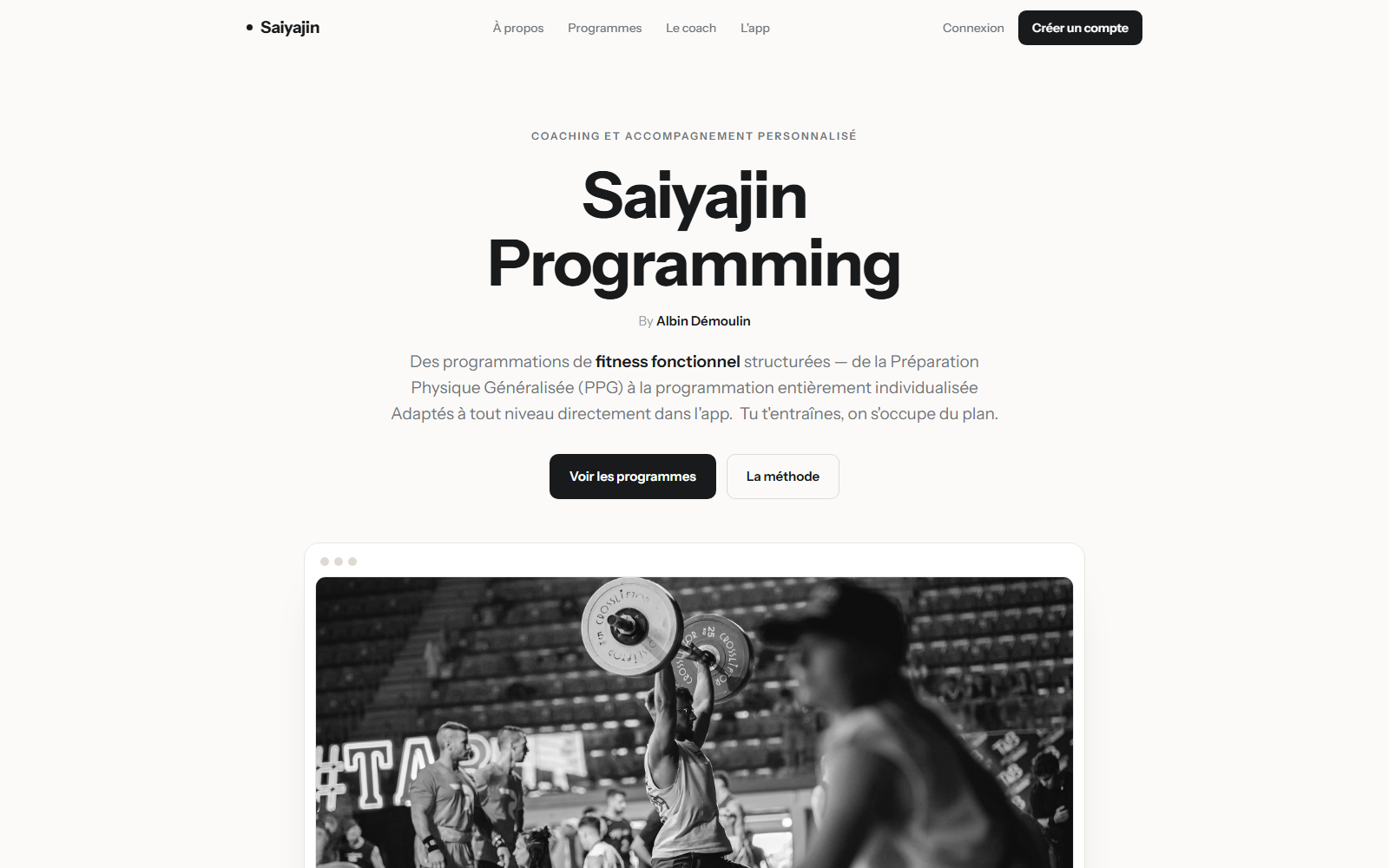 Page Saiyajin Programming d'Albin, coach CrossFit à distance