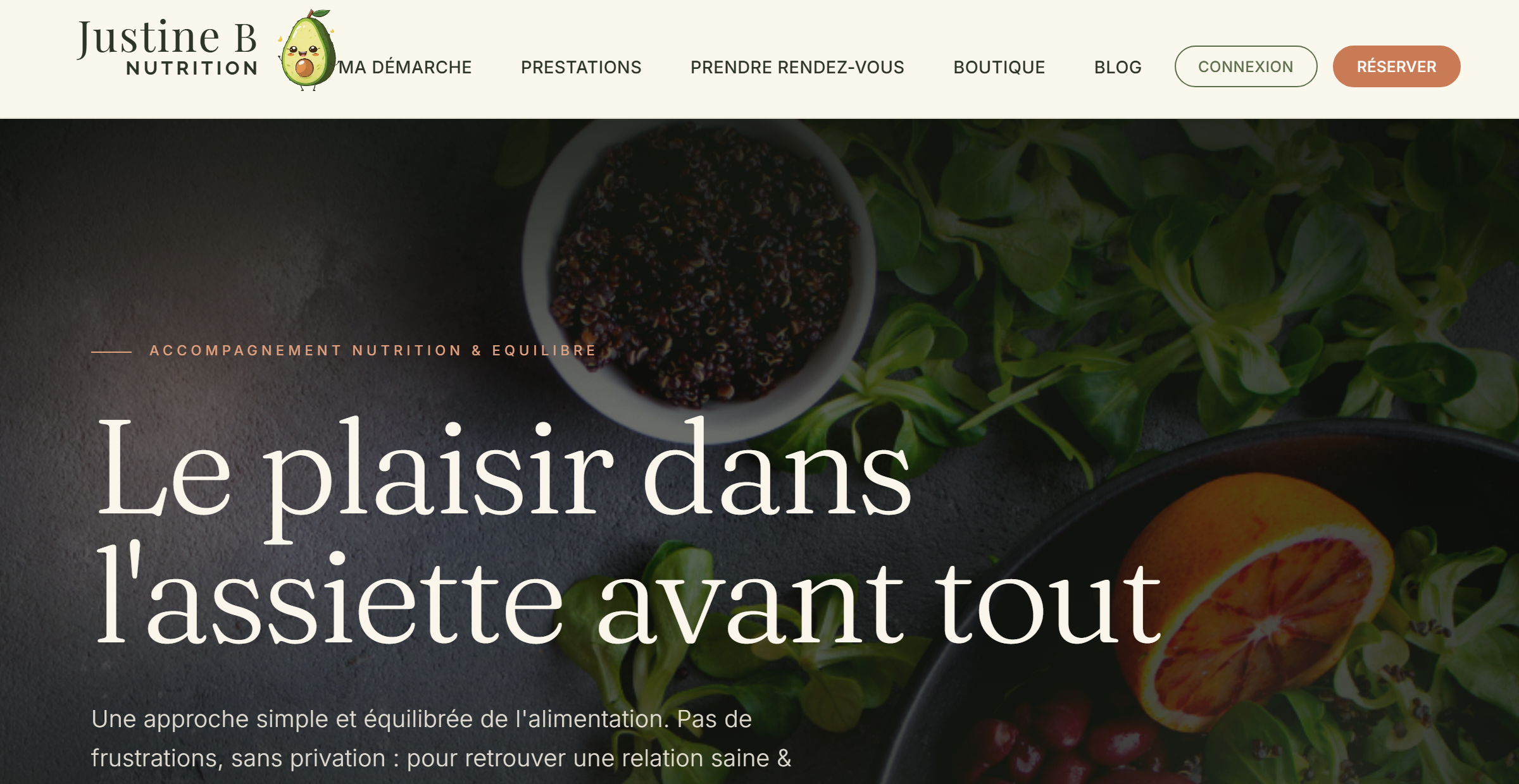 Page de Justine, coach en nutrition