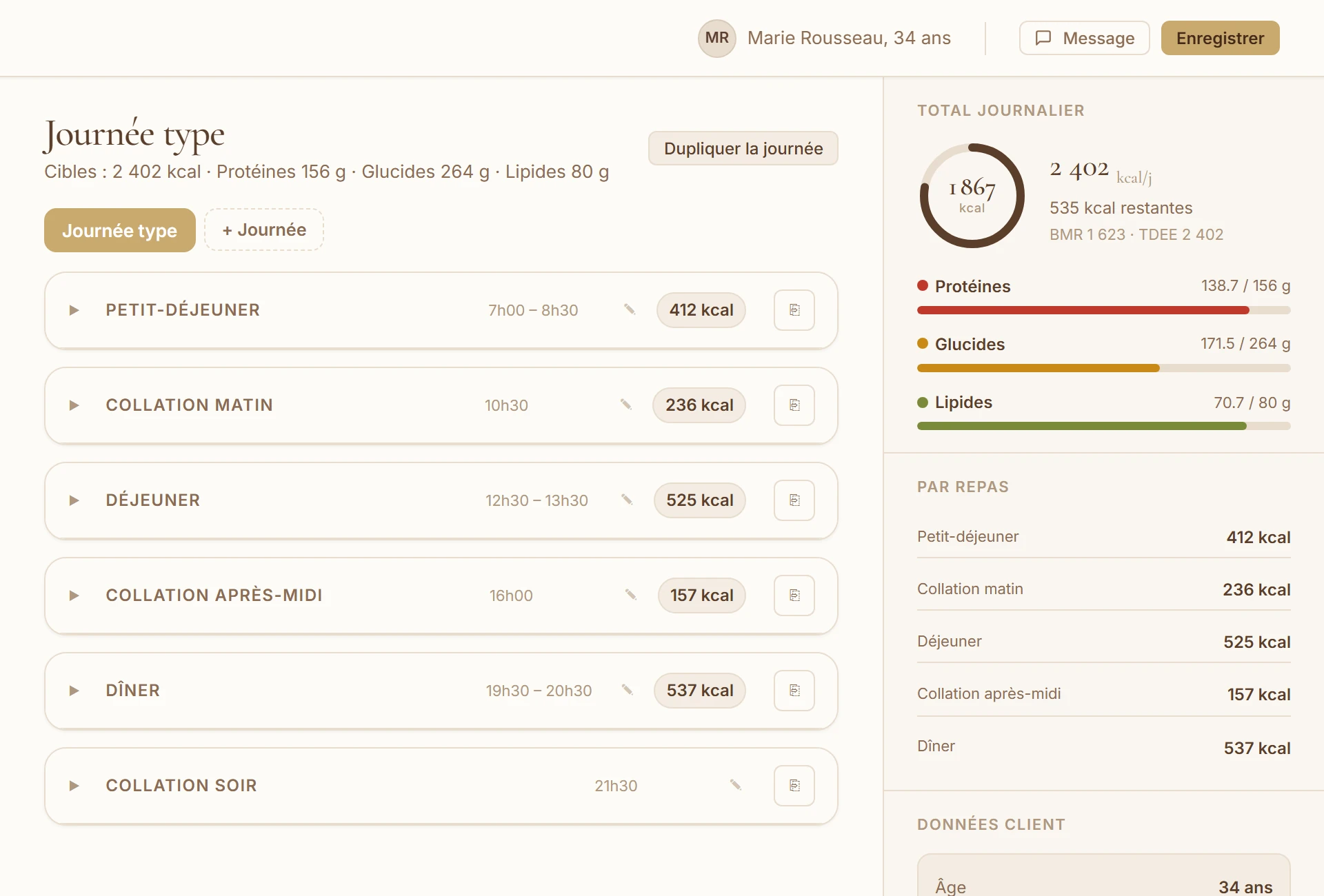 Le constructeur de plan alimentaire d'Otium Forge
